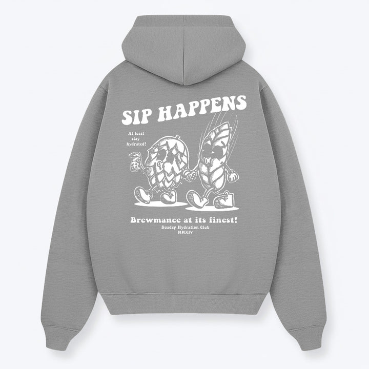 Backprint Hoodie SIP HAPPENS grau