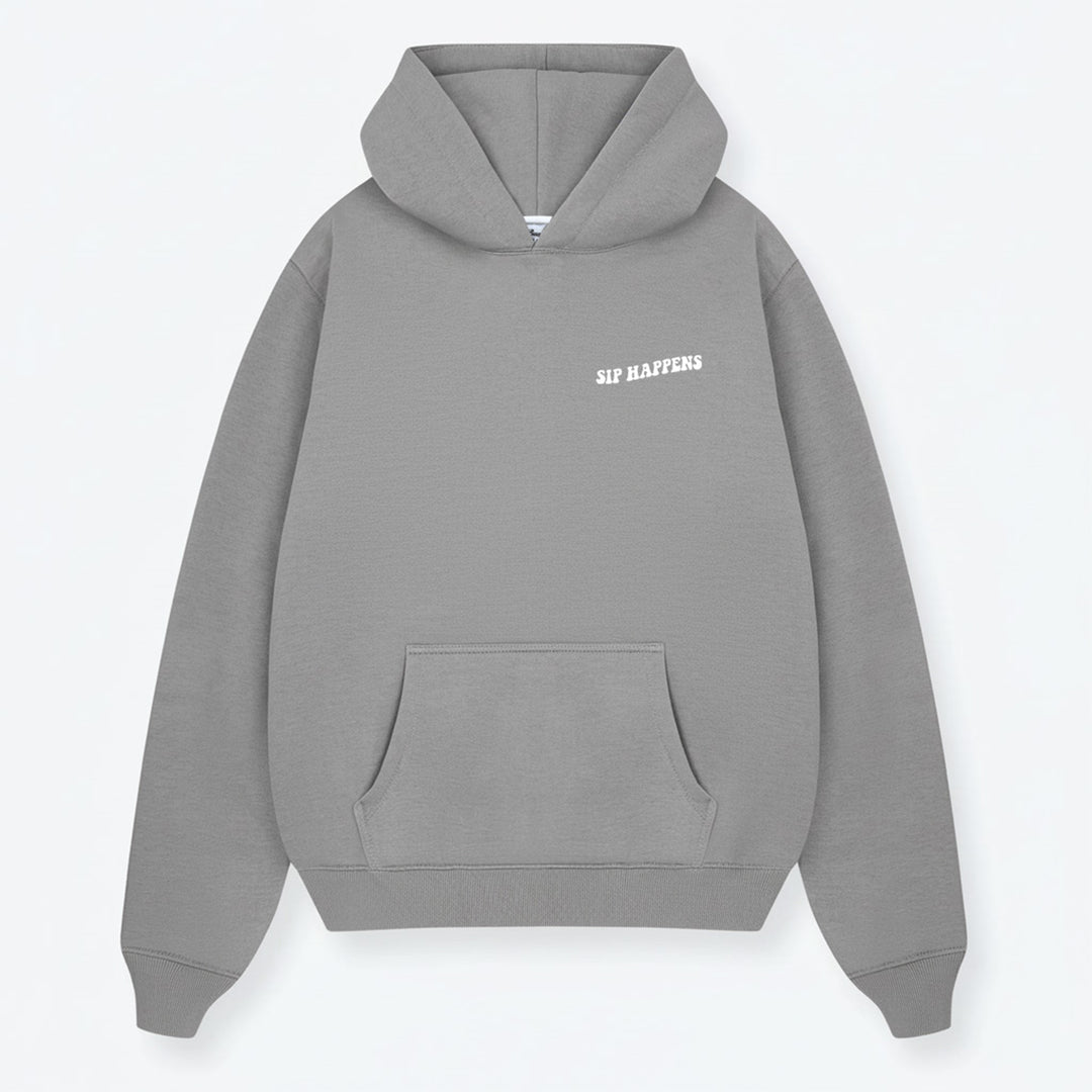 Backprint Hoodie SIP HAPPENS grau