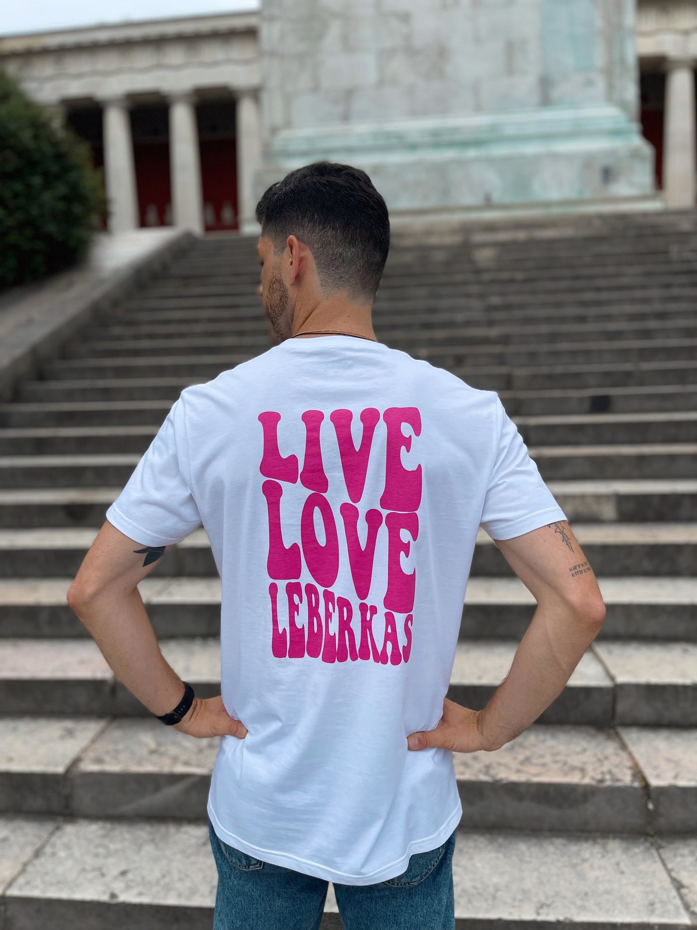 Unisex T-Shirt LIVE LOVE LEBERKAS weiß